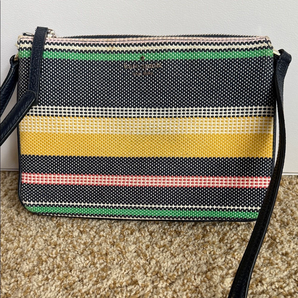 Kate Spade Striped Crossbody Bag in Black, Yellow, Pink, and Green